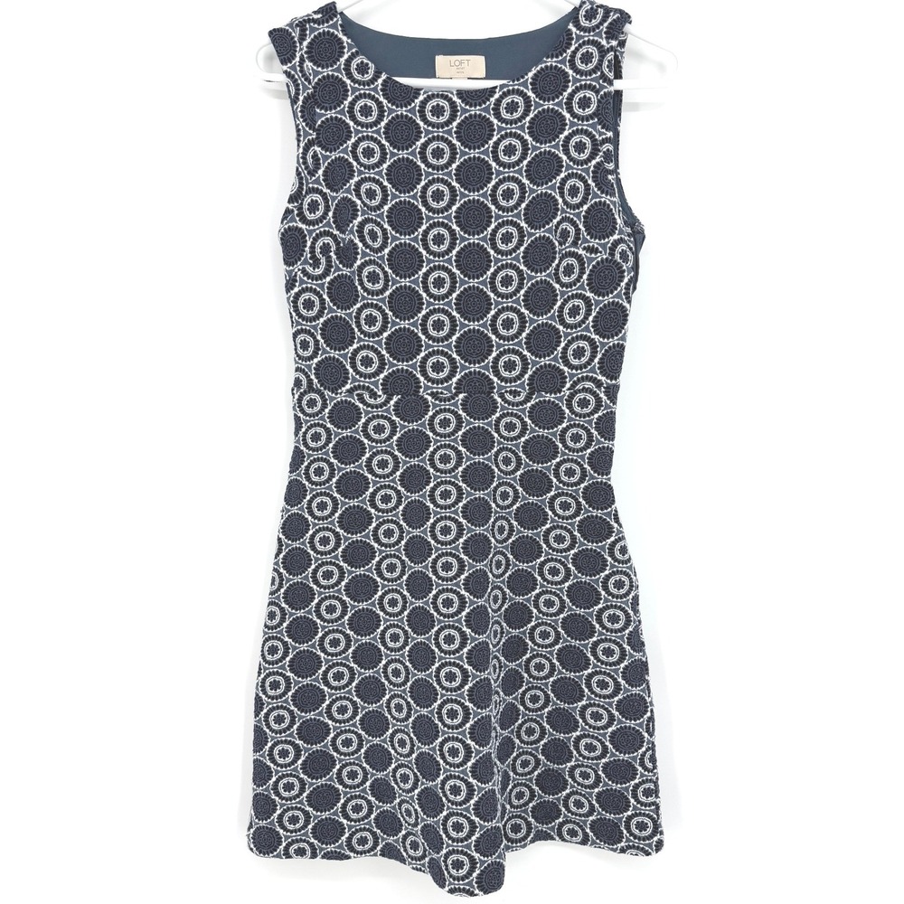 LOFT Outlet Petite Navy Blue Geometric‎ Medallion Jacquard Knit Dress 0P